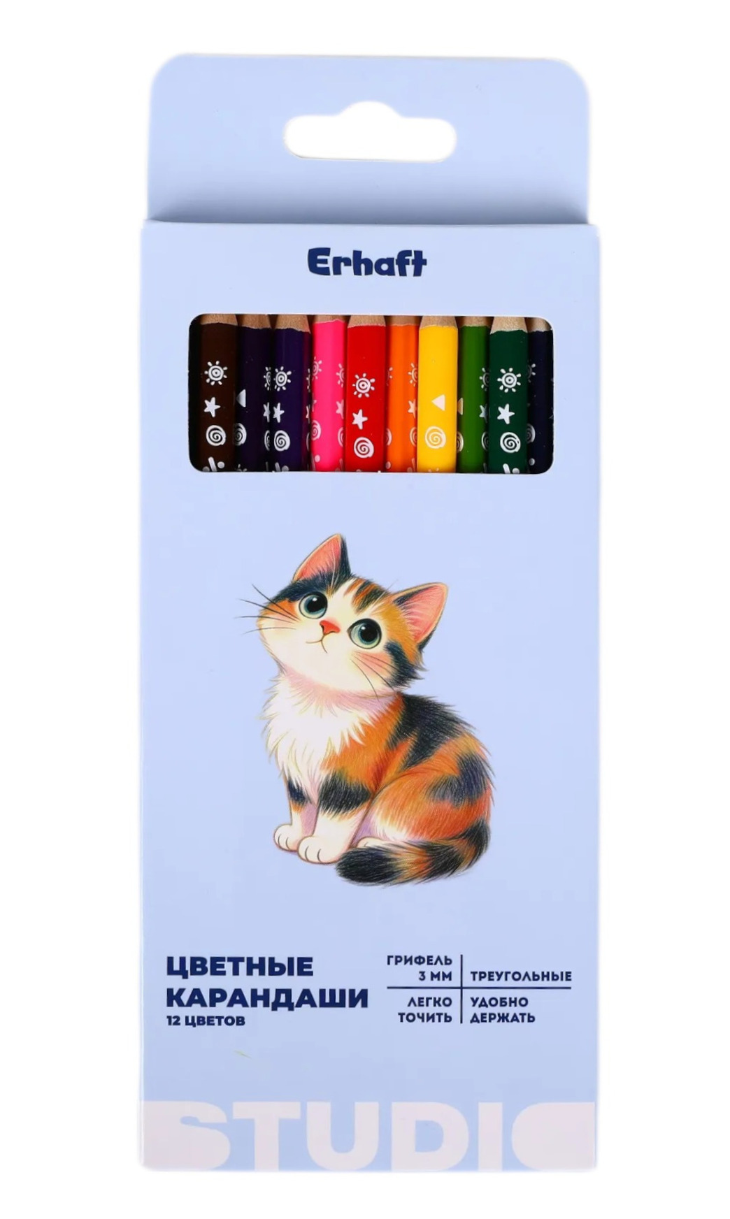 Изображение товара Набор цветных карандашей Erhaft 12 шт трехгранные ударопрочные Изображение товара Набор цветных карандашей Erhaft 12 шт трехгранные ударопрочные