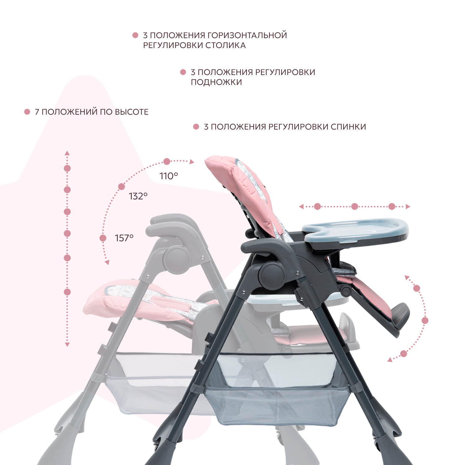 Стульчик для кормления BabyGo Sweet Meals Pink розовый - фото 3