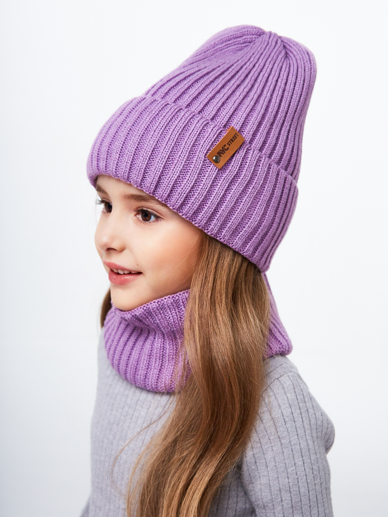 Шапка и снуд NYCkids NYC-H-104-GplainW-purp - фото 8