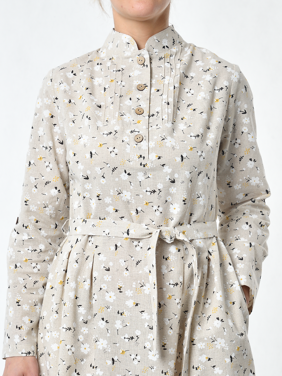 Платье Льняная Горница пл025-02/светло-серый-белый - фото 19