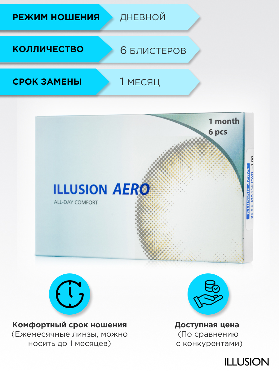 Контактные линзы ILLUSION aero на 1 месяц -0.50/14.2/8.6. 6шт. - фото 5