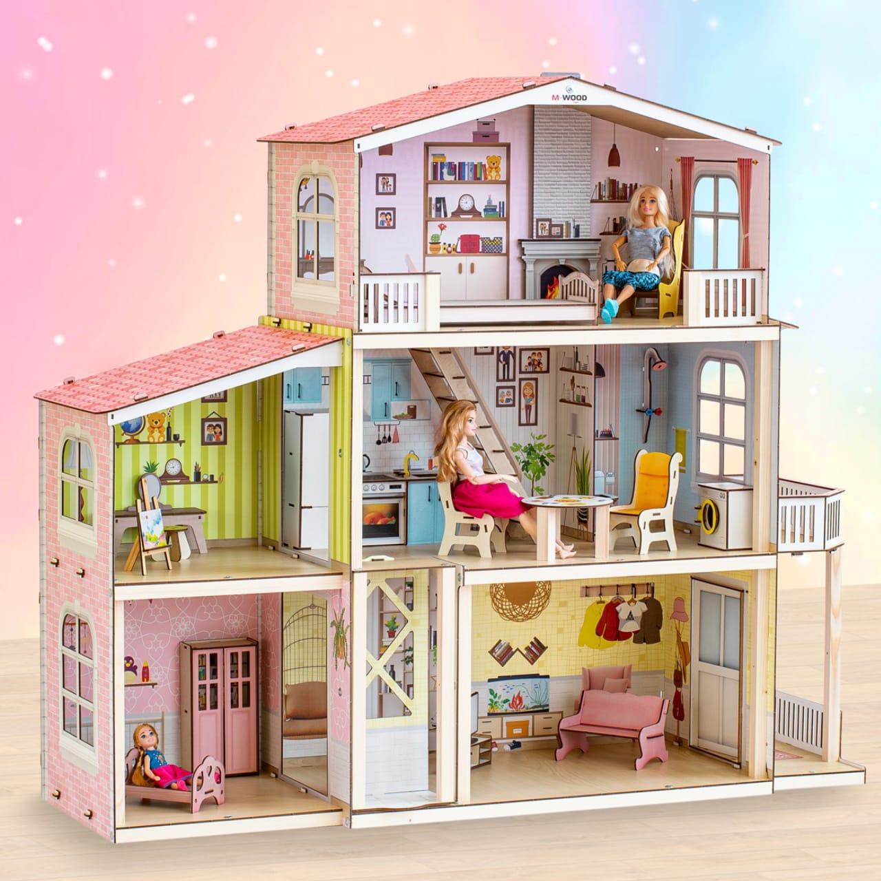 Домик для кукол M-WOOD 95 см с мебелью 3034 - фото 4
