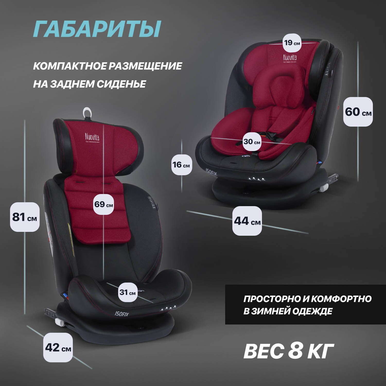 Автокресло Nuovita Maczione N0123i-1L Isofix 0+/1/2/3 (0-36 кг) бордовый - фото 10