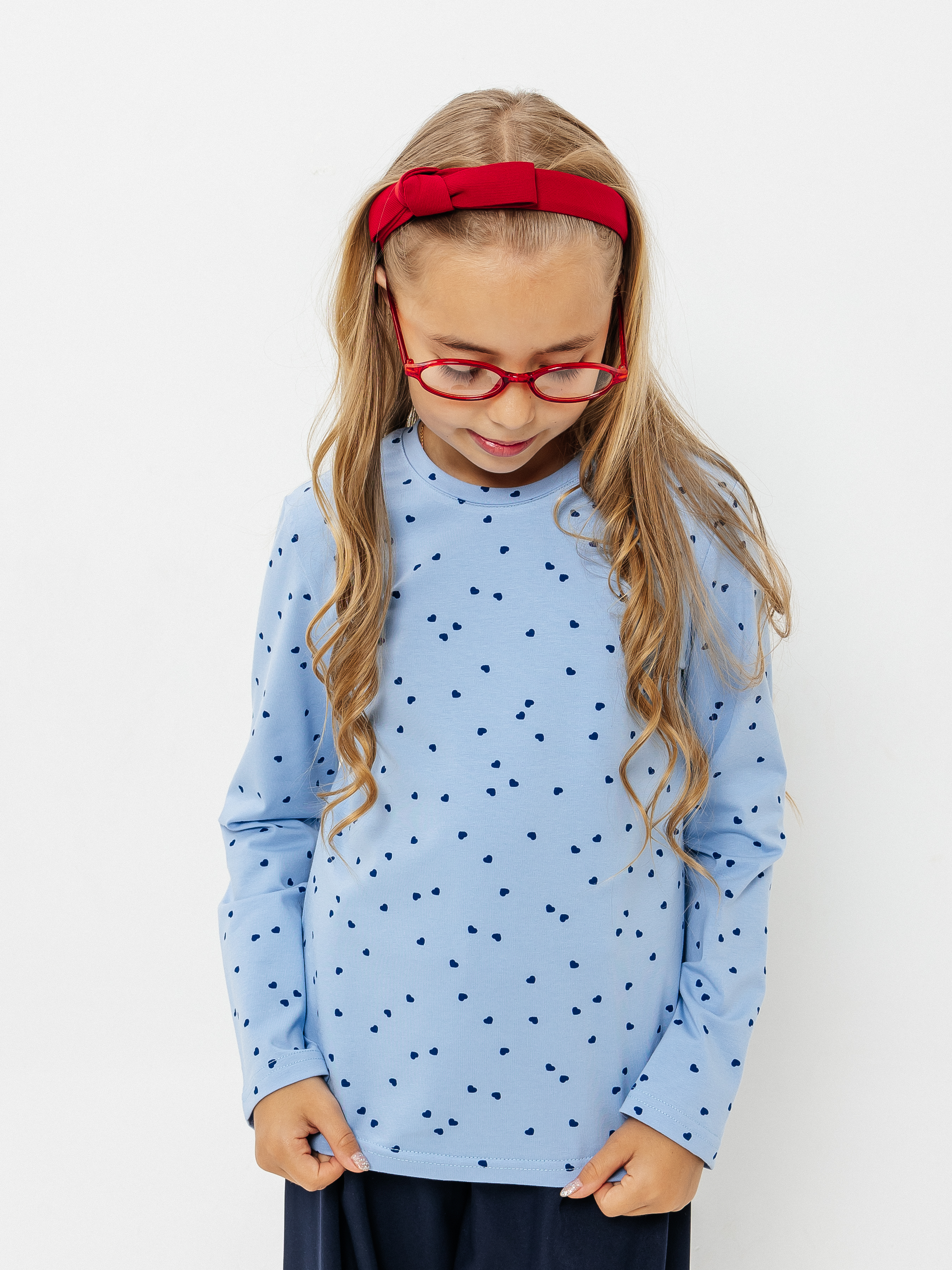 Лонгслив Селтекс Ю_ДК68 голубой/сердечки мини синий - фото 1