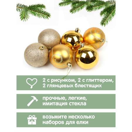 Набор ёлочных игрушек Весёлый хоровод шары 6 штук
