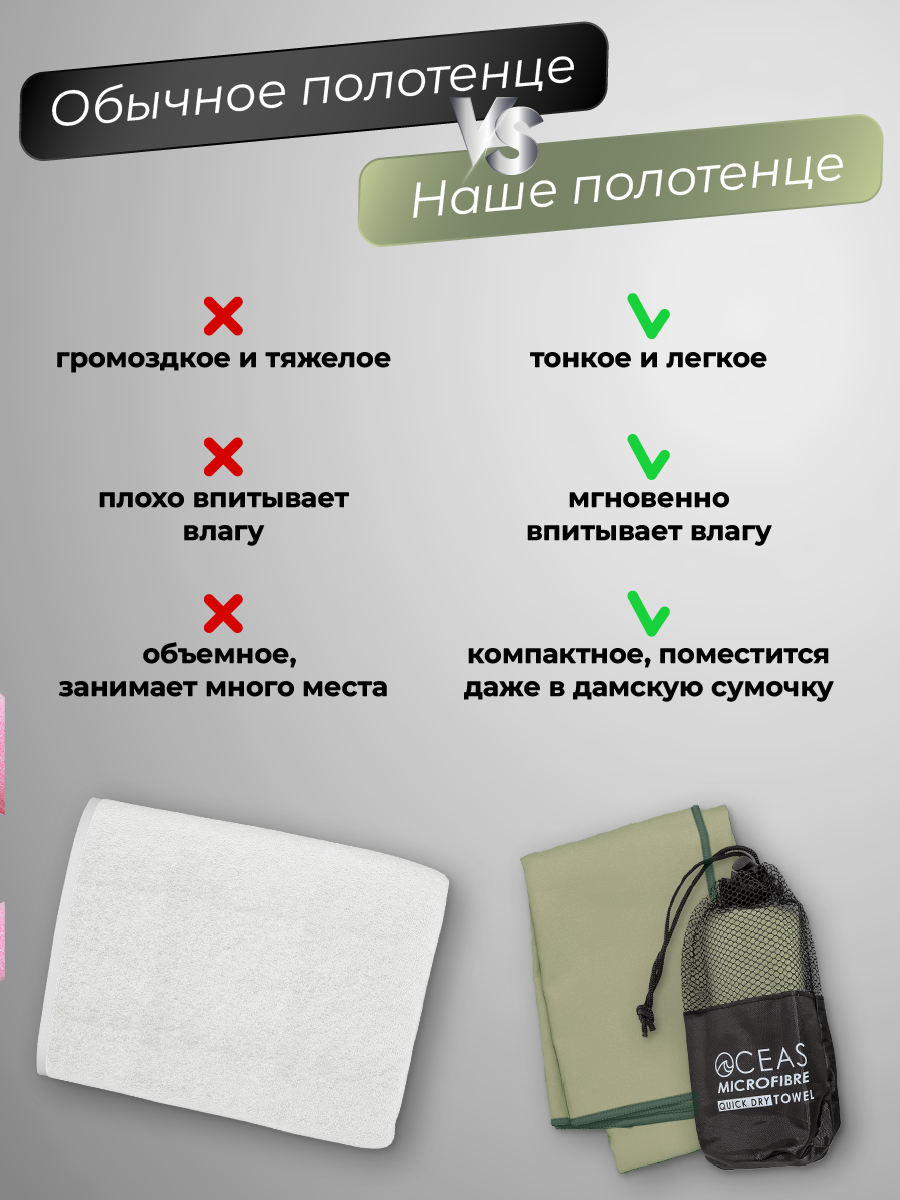 Набор спортивных полотенец OCEAS из микрофибры для фитнеса цвет хаки - фото 7
