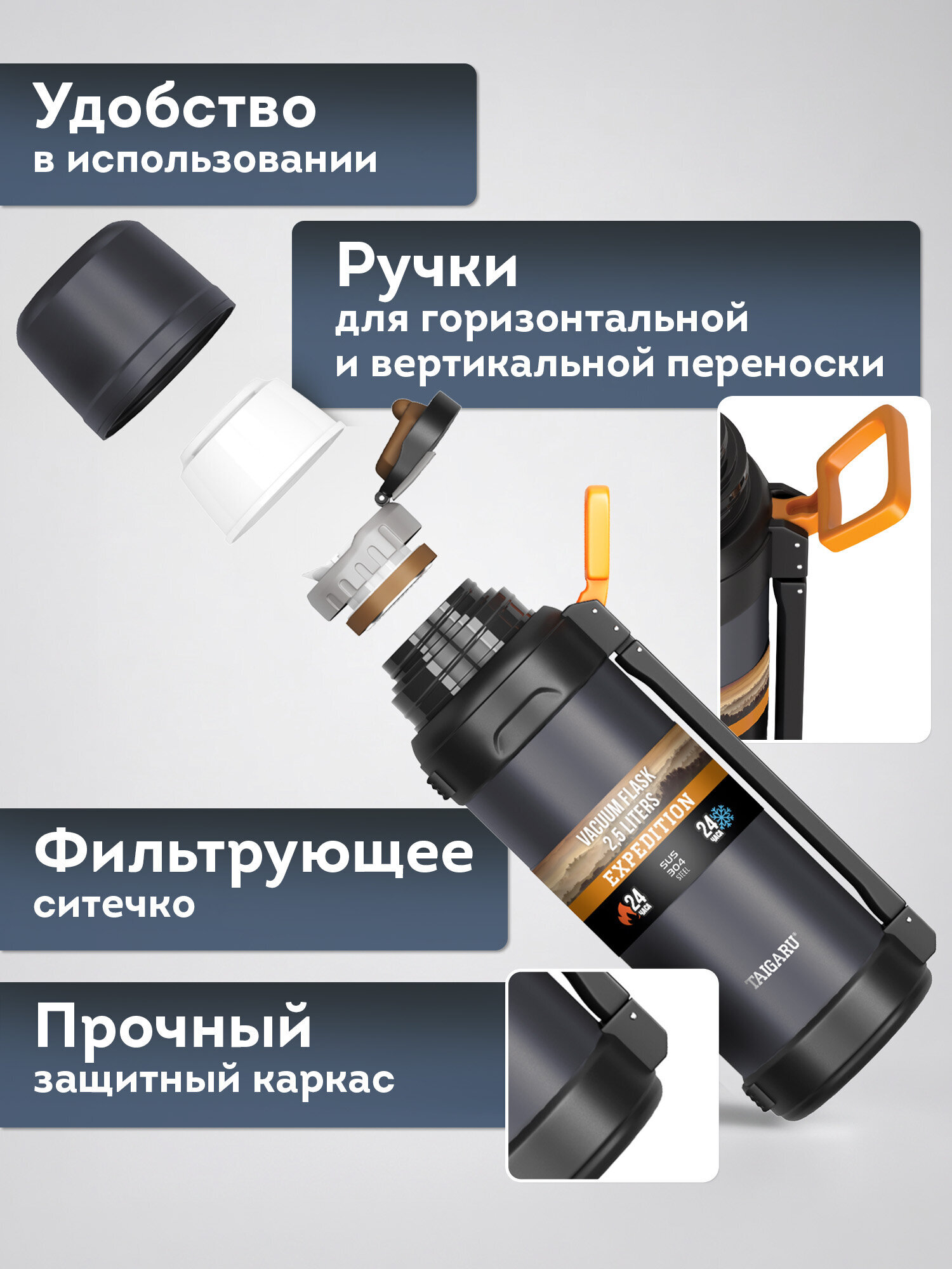 Термос TAIGARU для чая и кофе 2,5 л из нержавеющей стали походный - фото 3