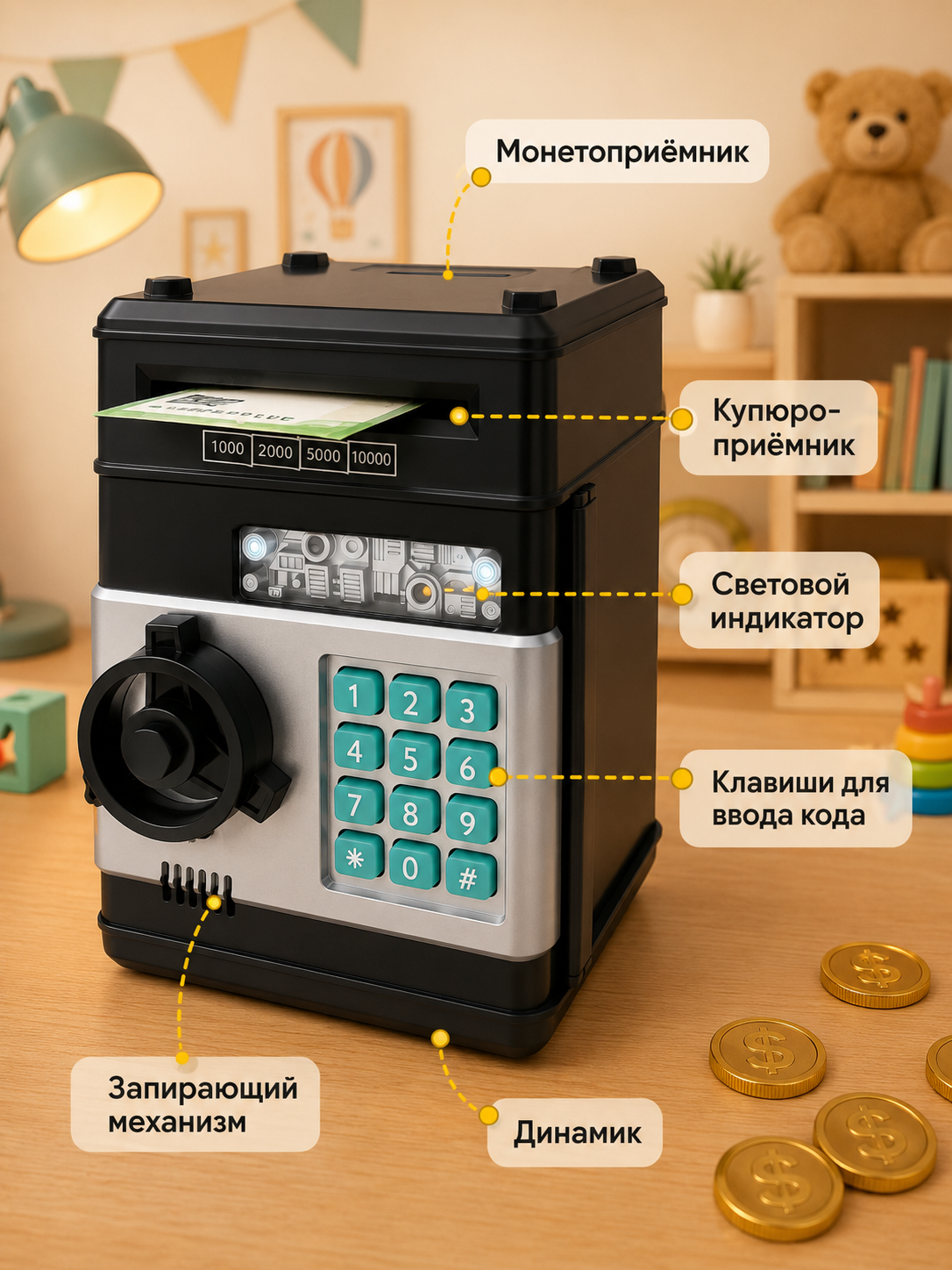 Копилка-сейф BalaToys электронная с купюроприемником - фото 2
