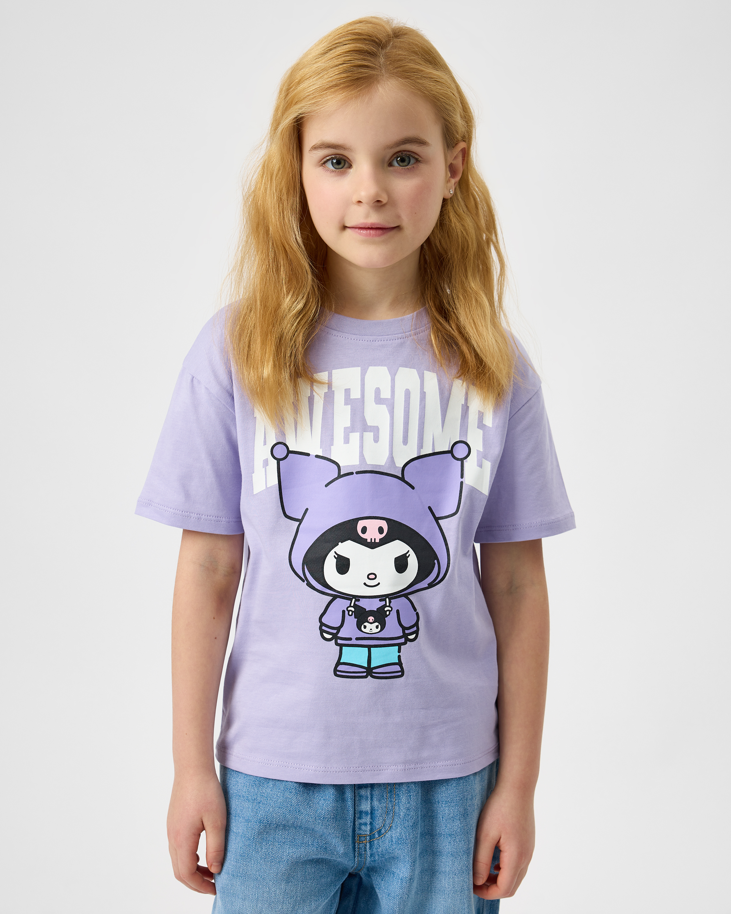 Изображение товара Футболка HELLO KITTY AND FRIENDS 110 для девочки из 100% хлопка фиолетовая с принтом