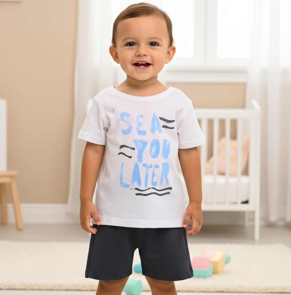 Изображение товара Комплект для малышей футболка и шорты Deiko 98 натуральный хлопок летний Изображение товара Комплект для малышей футболка и шорты Deiko 98 натуральный хлопок летний