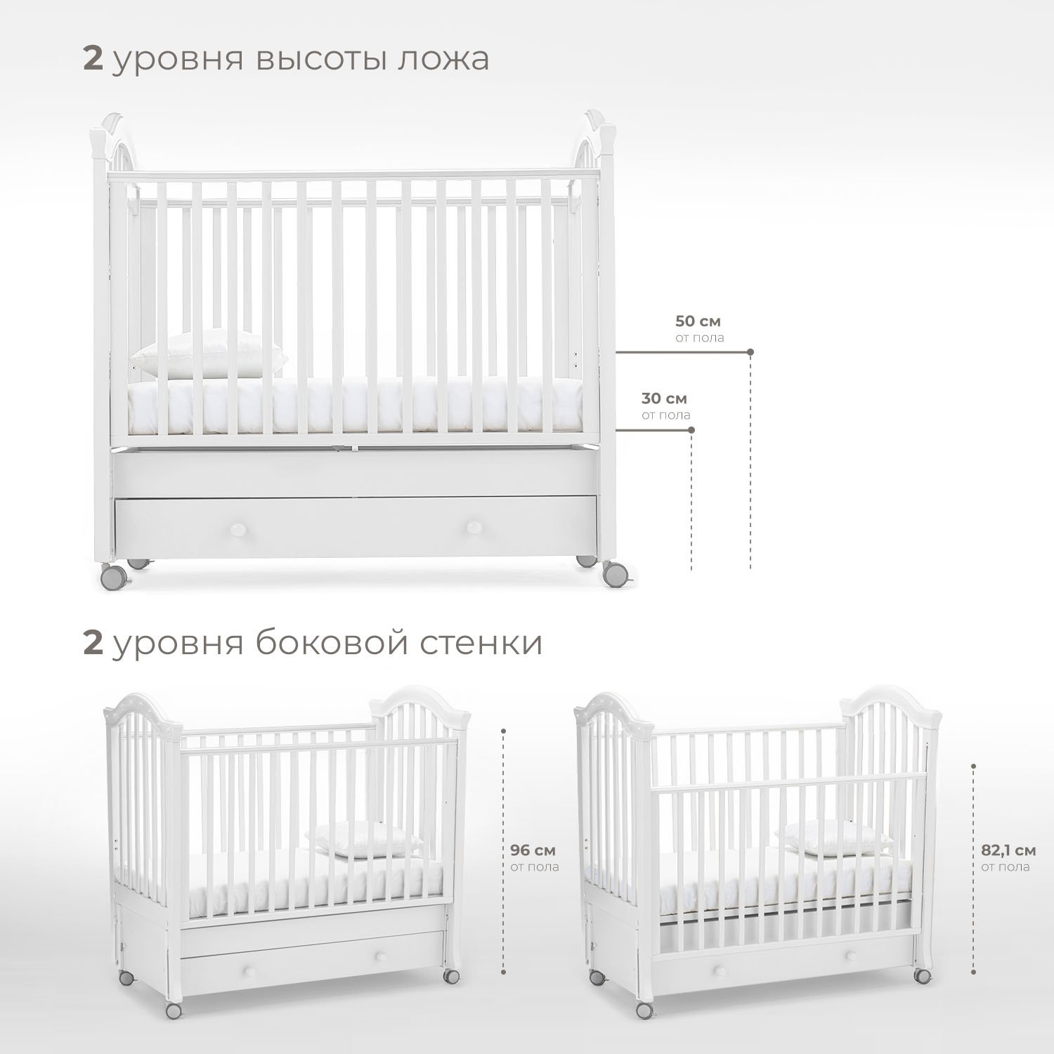 Детская кроватка Nuovita Perla swing, продольный маятник (белый) - фото 2