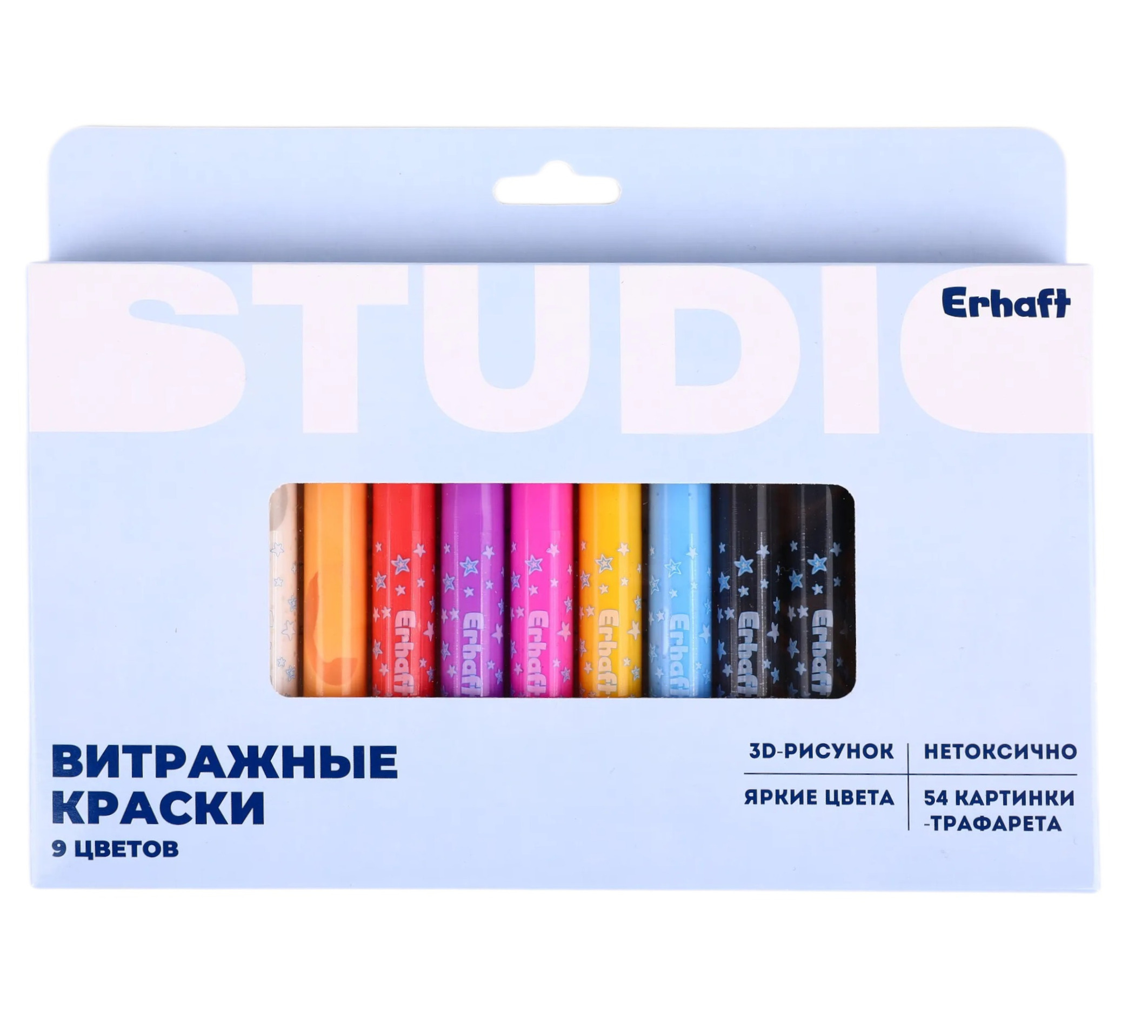Изображение товара Краски витражные Erhaft 9 цветов, 10.5 мл - набор для творчества
