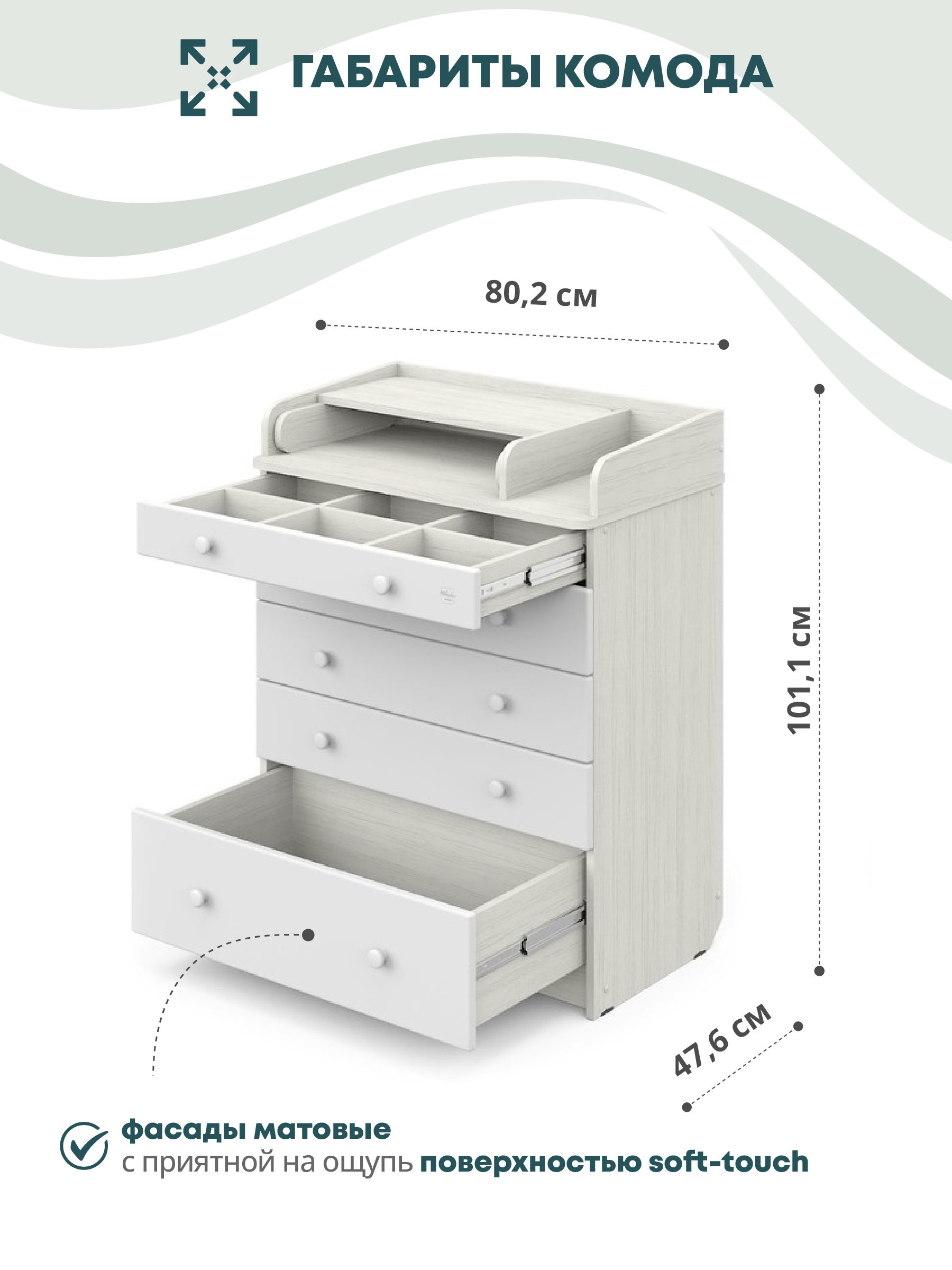 Комод пеленальный Aton Maks древесина белая белый - фото 3