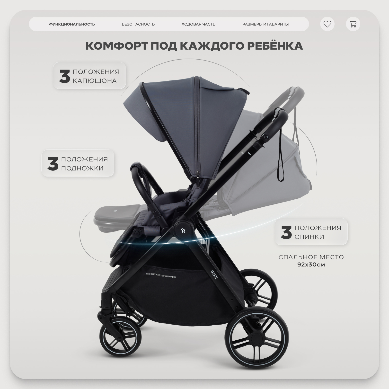 Коляска прогулочная Rant Basic Wave серый - фото 2