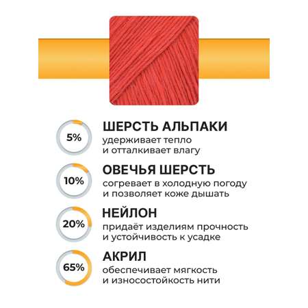 Пряжа ВЯЗЬ Альпа мягкая теплая с редким длинным ворсом прочная 100 г 320 м 3 шт 14 красный
