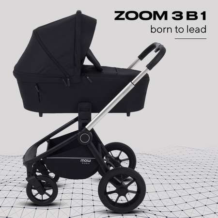 Коляска 3в1 MOWbaby Zoom new 3в1, silver black черный