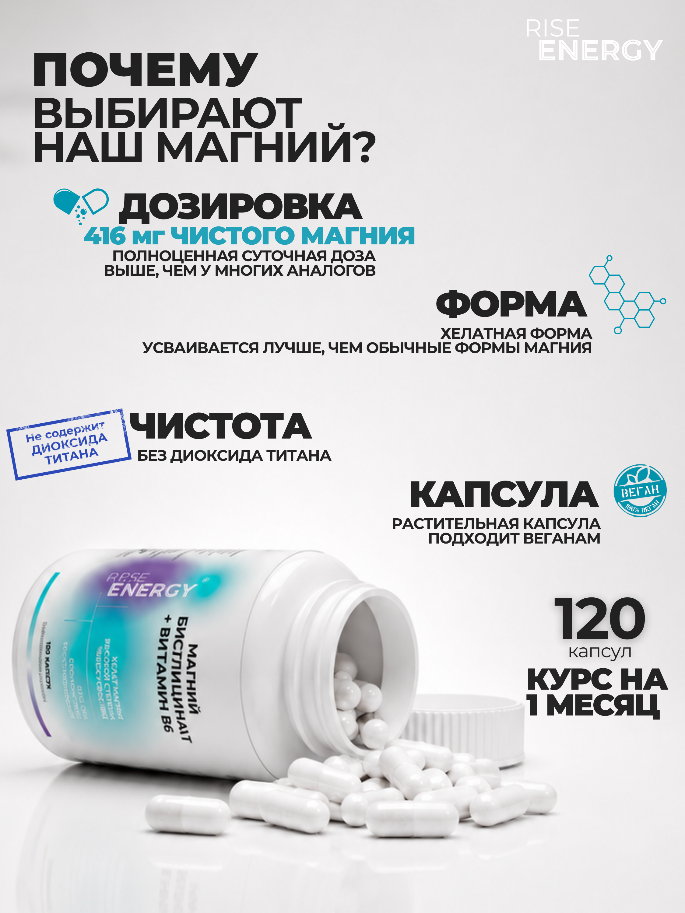 Магний хелат Rise Energy с витамином В6 120 капсул - фото 4