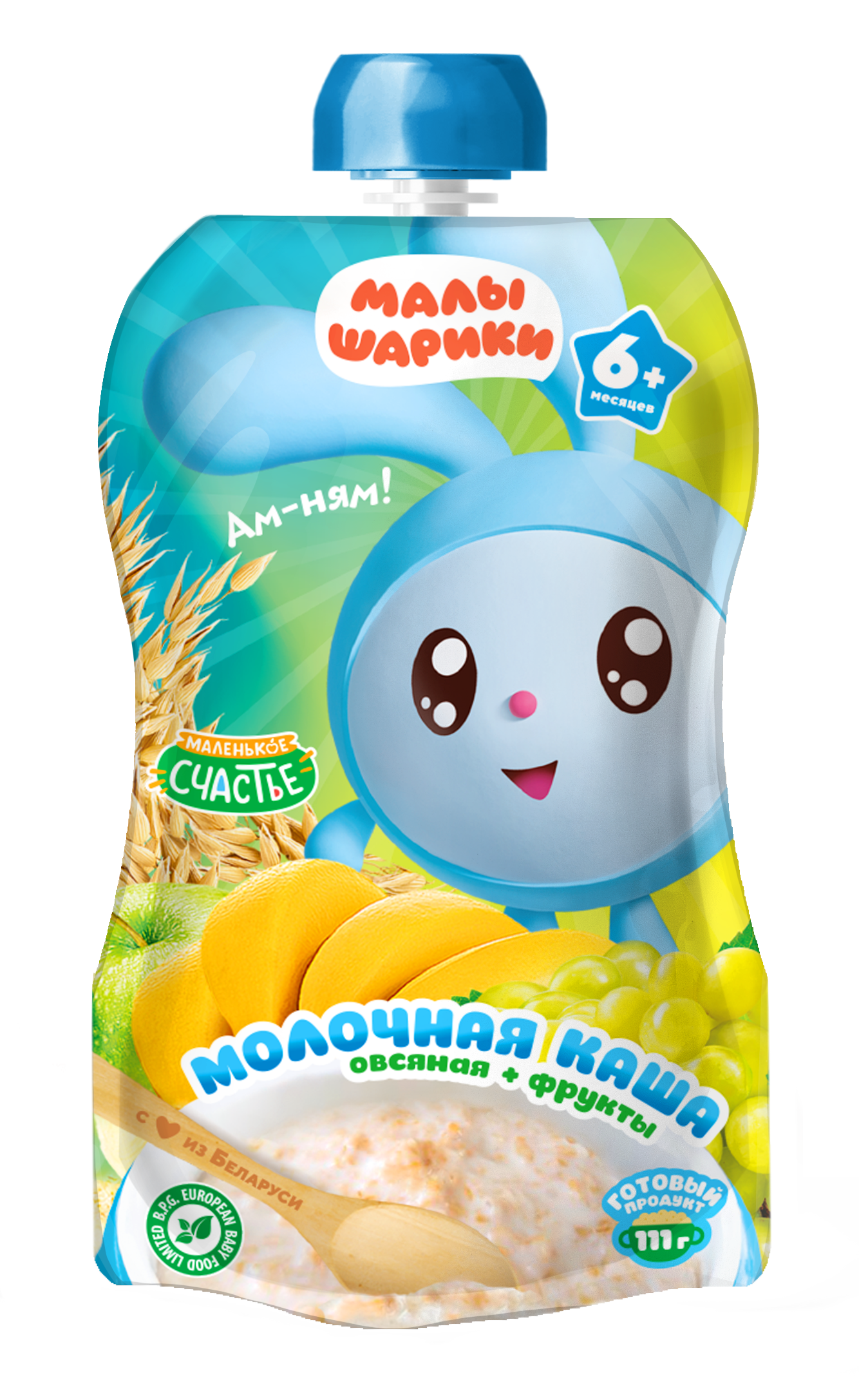 Каша готовая Маленькое счастье Малышарики овсяная с фруктами 111г с 6месяцев - фото 1