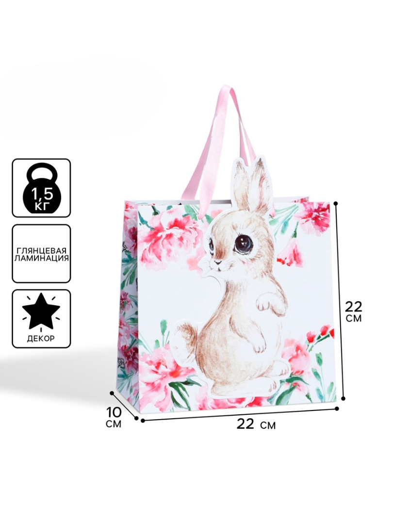 Пакет подарочный Дарите Счастье Кролик 22 × 22 × 10 см - фото 1