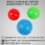 Комплект из 3 массажных мячей STRONG BODY жестких с игольчатой поверхностью: 6.5 см 7.5 см 8.5 см