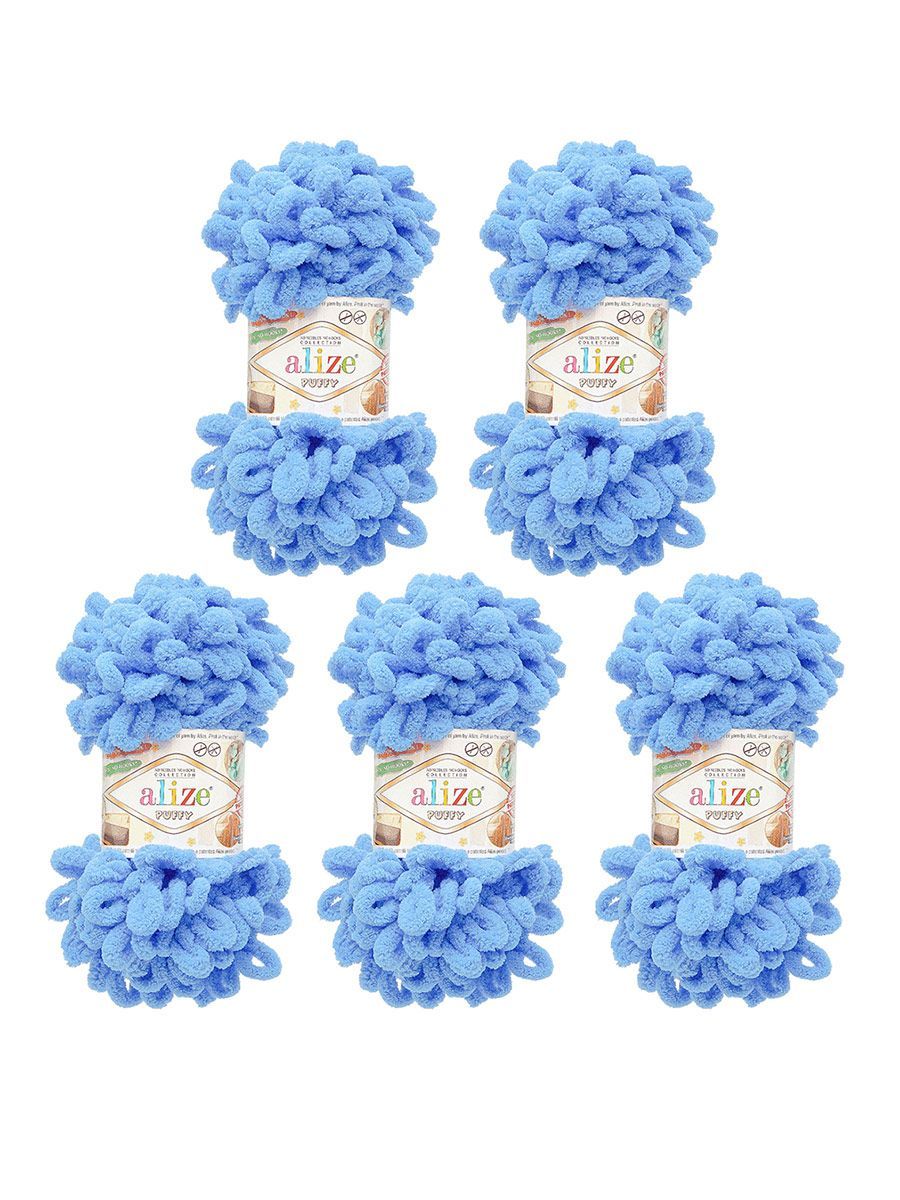 Пряжа для вязания Alize puffy 100 г 9 м микрополиэстер фантазийная плюшевая 289 синий 5 мотков - фото 7