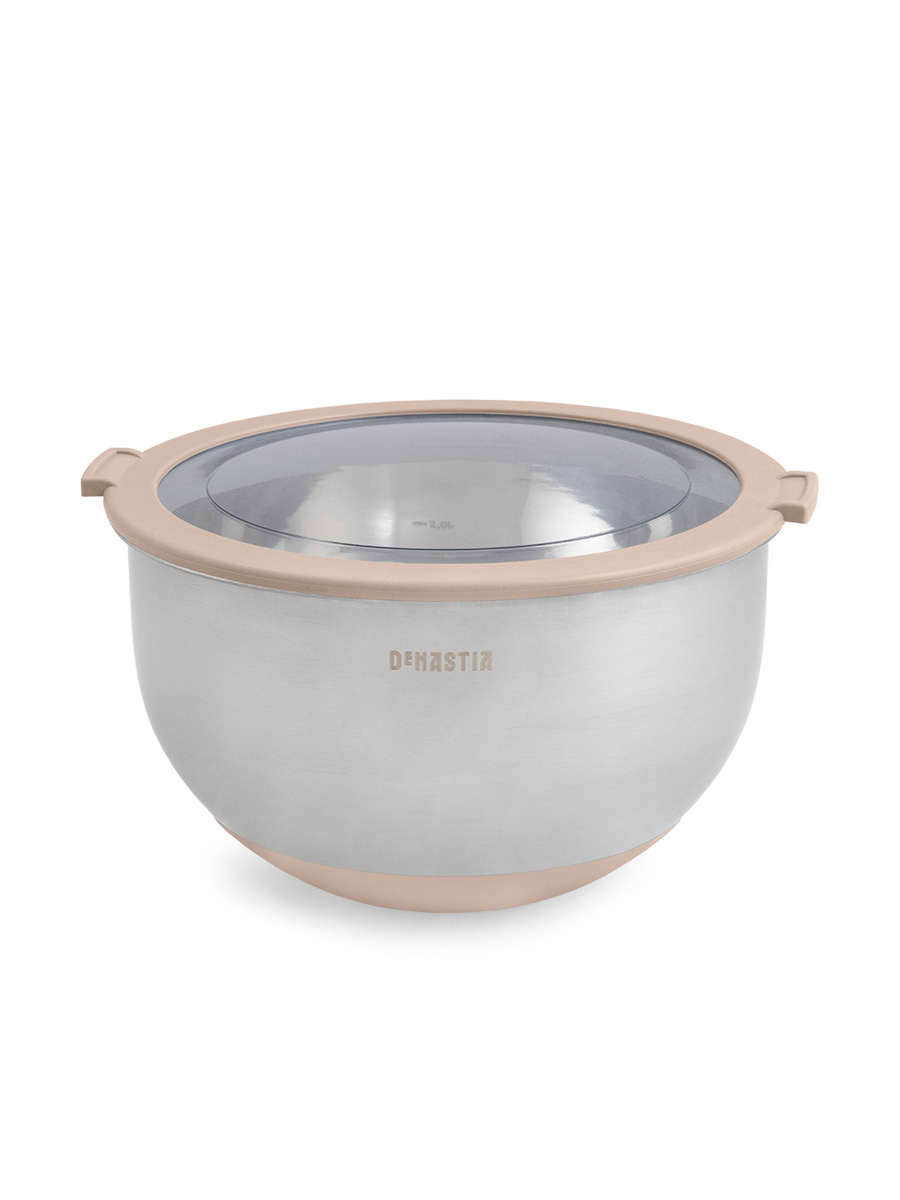 Миска DeNASTIA с прозрачной крышкой 3 л нерж.сталь бежевый A000335 - фото 7