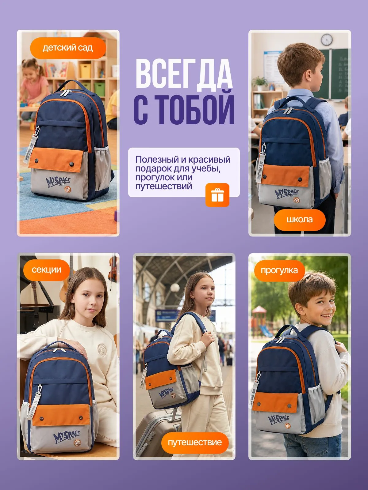 Рюкзак GSPACE MySpace сине-оранжевый - фото 7