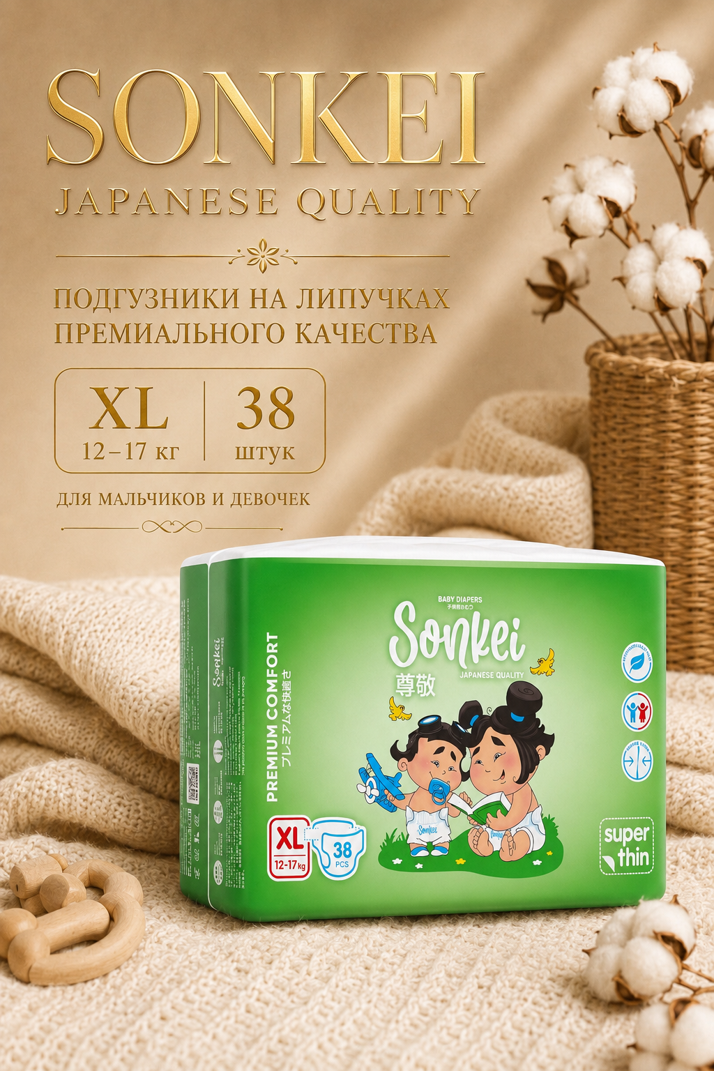 Подгузники Sonkei Classic XL 38 шт. - фото 1