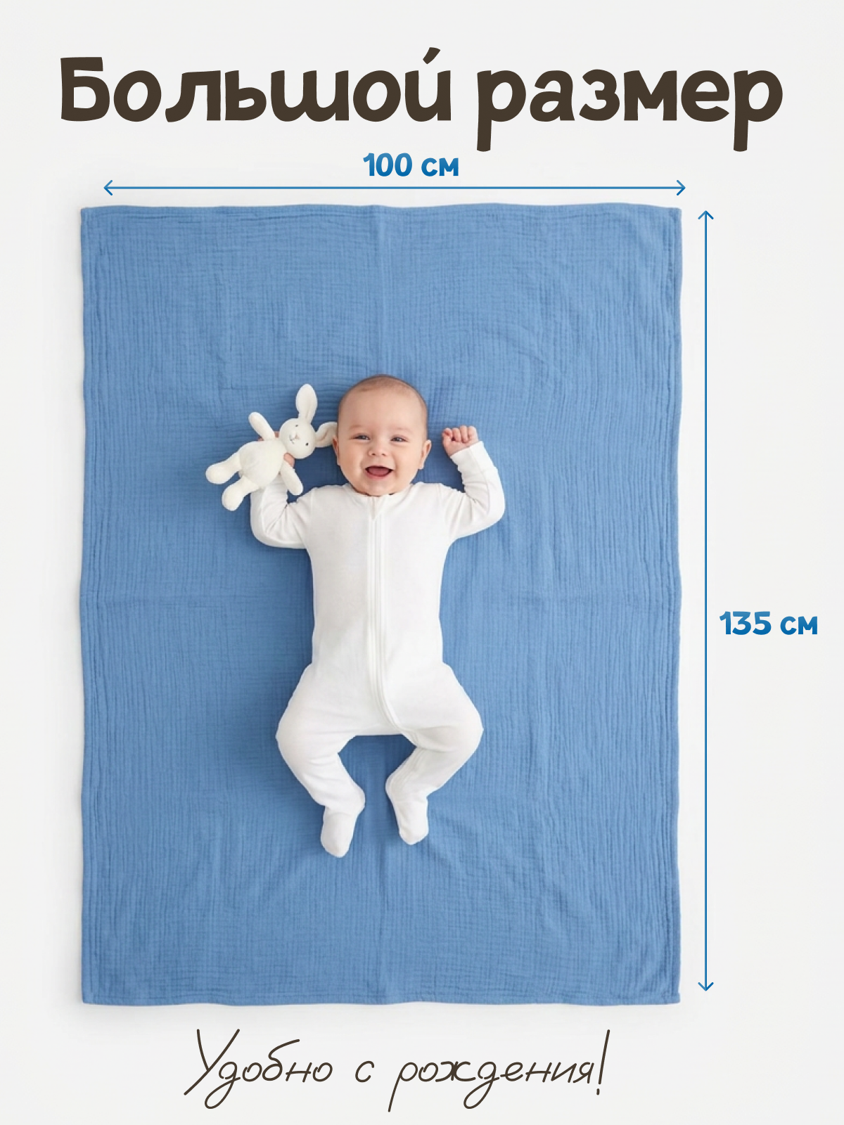 Пелёнка Loo-Loo синяя муслин 100х135 см 1 шт. - фото 4