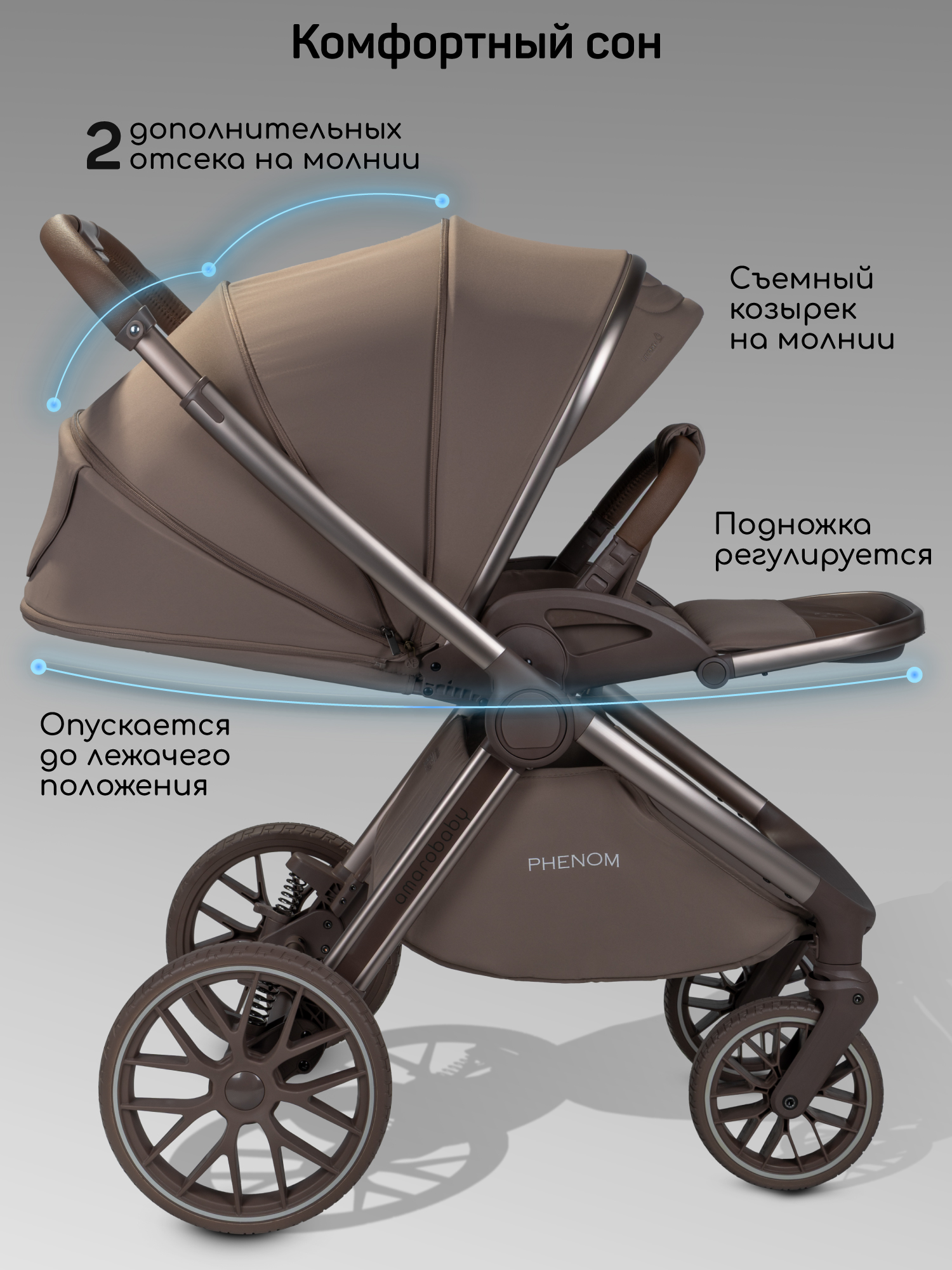 Коляска 2в1 Amarobaby Phenom бежевый - фото 10