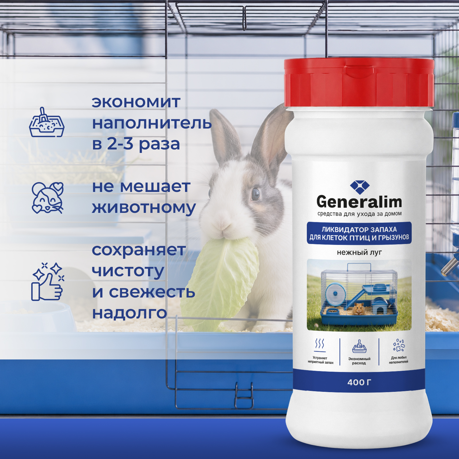 Нейтрализатор запаха для клетки Generalim Нежный луг 400 г - фото 5