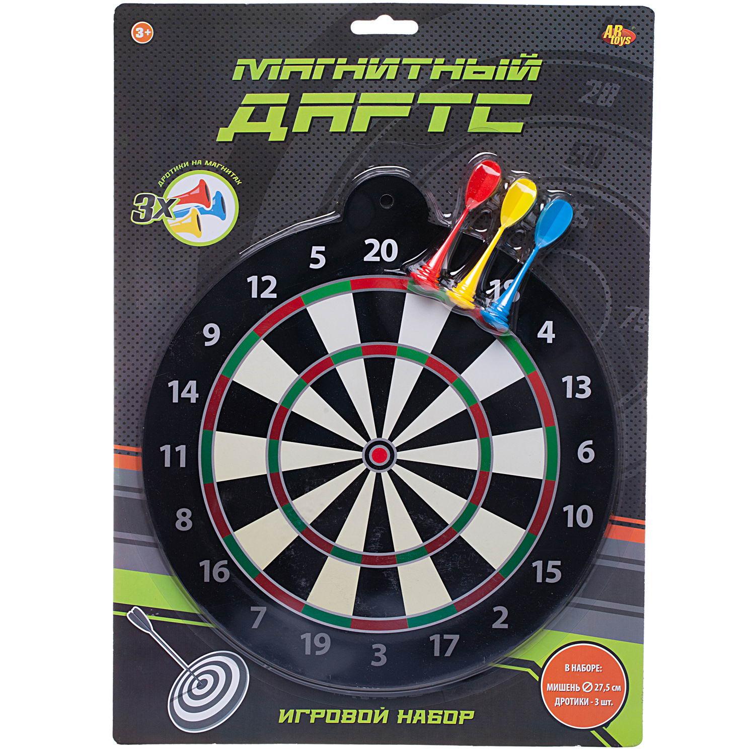 Игровой набор Abtoys Магнитный дартс c 3 дротиками диаметр мишени 25см черный с белым - фото 1