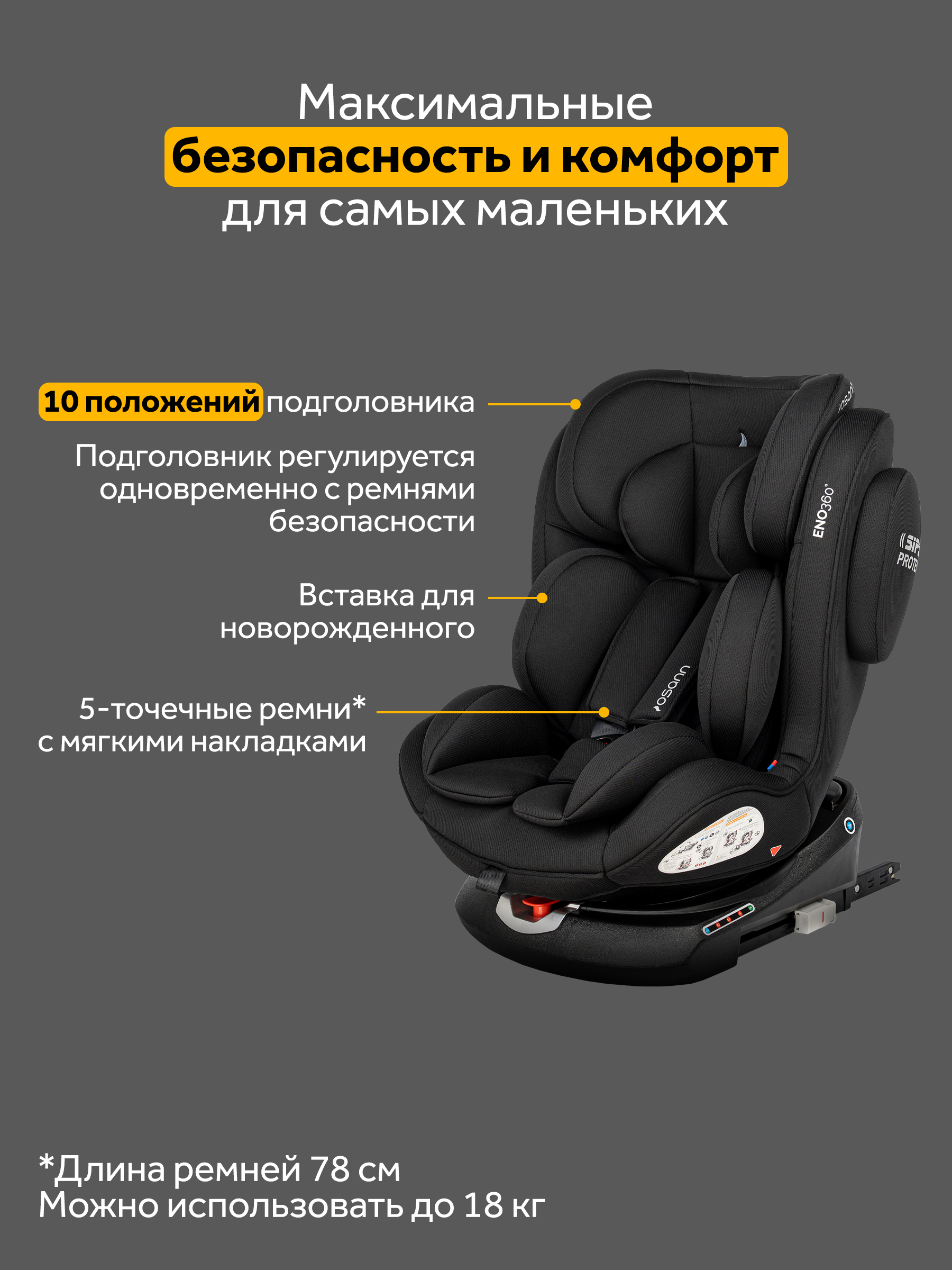 Автокресло Osann Eno 360 Carbon 0-36 кг Isofix 0+/1/2/3 (0-36 кг) черный - фото 9