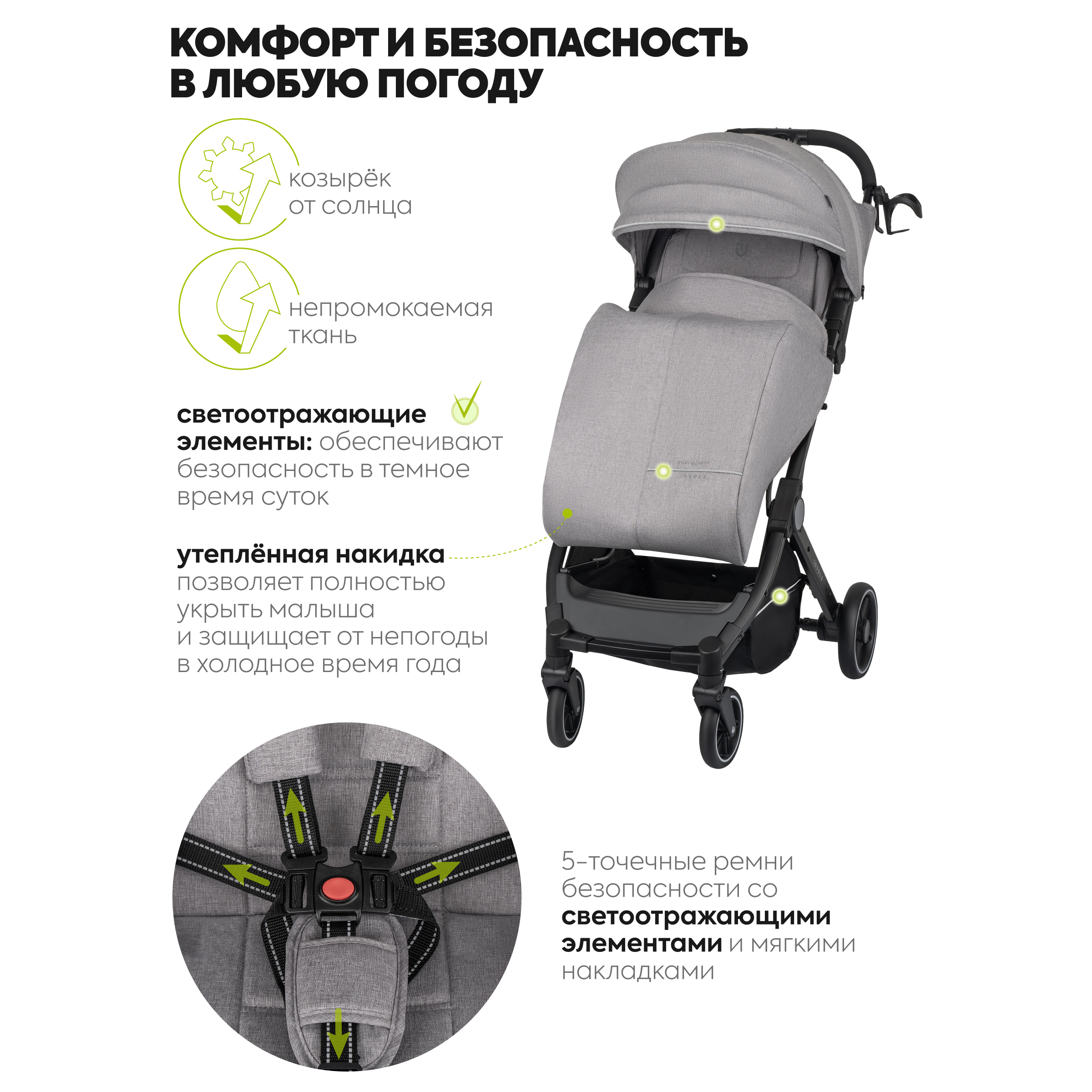 Коляска прогулочная JOVOLA SKYLINE светло - серый - фото 3