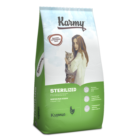 Корм для кошек и котов Karmy 10кг Sterilized для стерилизованных и кастрированных курица
