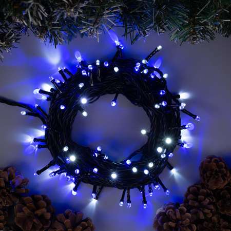 Гирлянда Luazon «Нить» 10 м IP44 тёмная нить 100 Led свечение бело-синее мигание 220 В