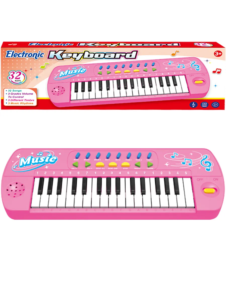 Игрушка музыкальная Рыжий кот 32 клавиши розовый синтезатор - фото 1