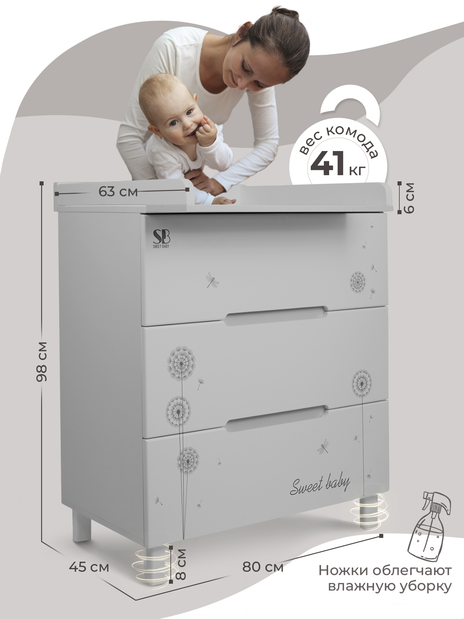 Комод пеленальный Sweet Baby Arte (серый) - фото 3