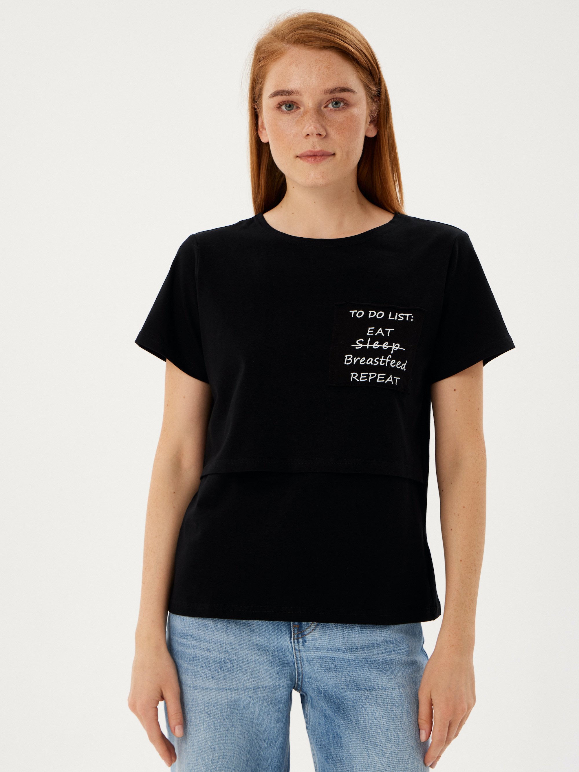 Футболка для кормящих Proud Mom ФТДЛ-0300-черный_принт - фото 1