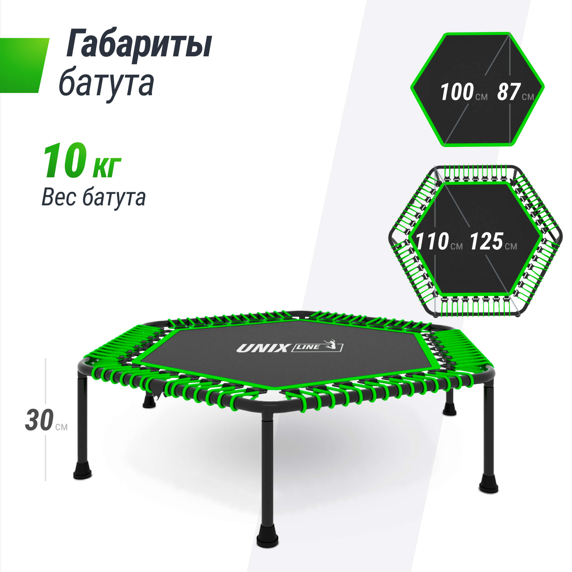 Батут Fitness Lite Green UNIX line спортивный складной диаметр 125 см до 130 кг фитнес джампинг - фото 5