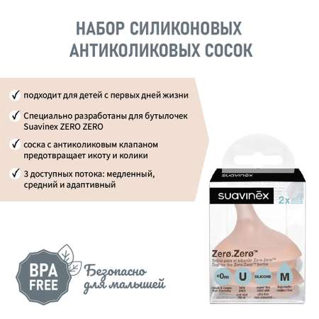 Соска Suavinex Anti-Colic силикон (быстрый поток) 2 шт.