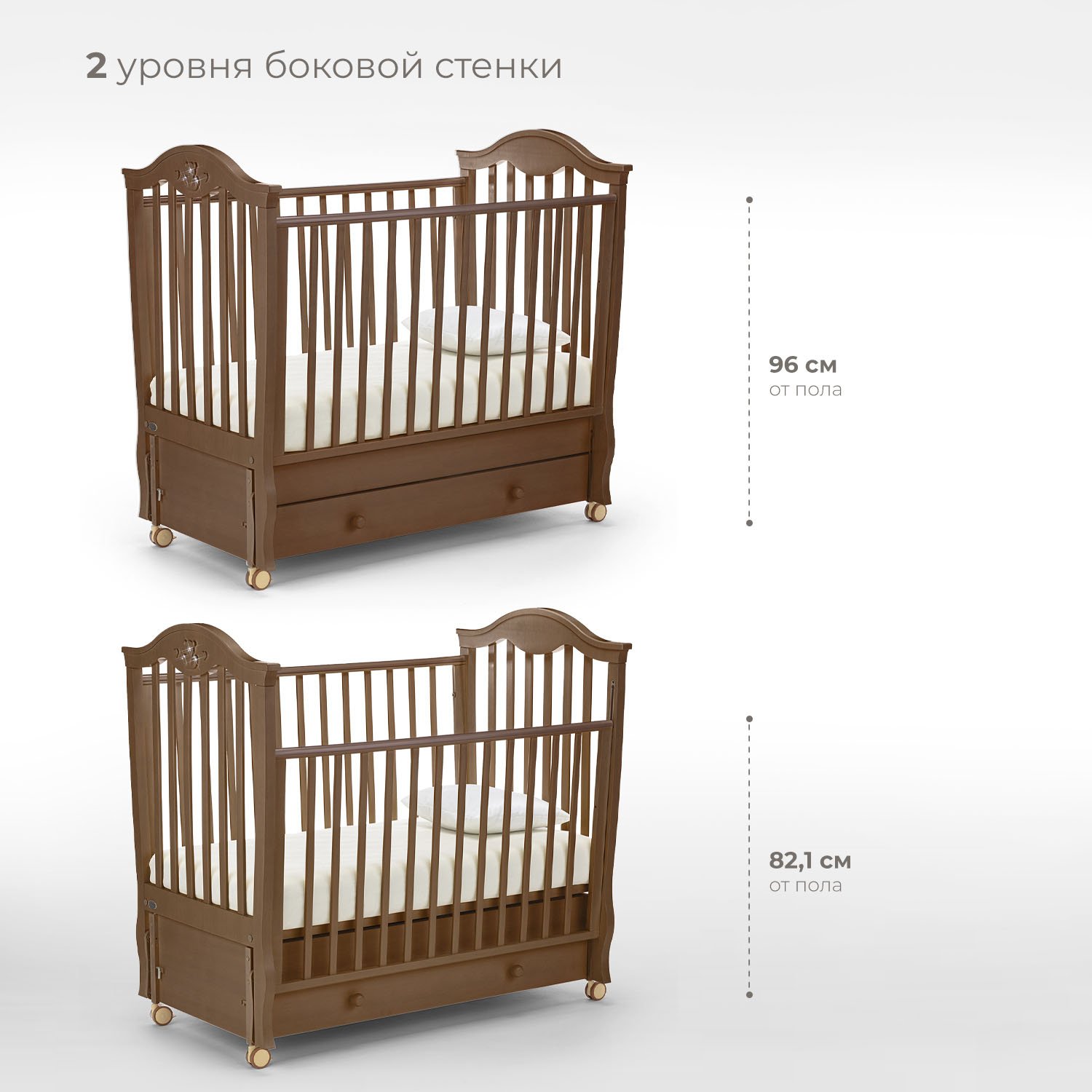 Детская кроватка Nuovita, продольный маятник (темный орех) - фото 2