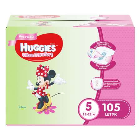Подгузники Huggies Ultra Comfort для девочек 5 (12-22 кг) 105 шт.