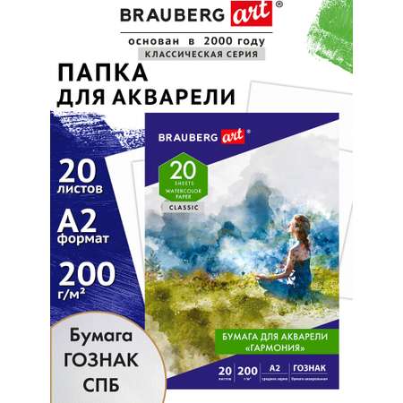 Художественная бумага Brauberg для акварели 20 лист.