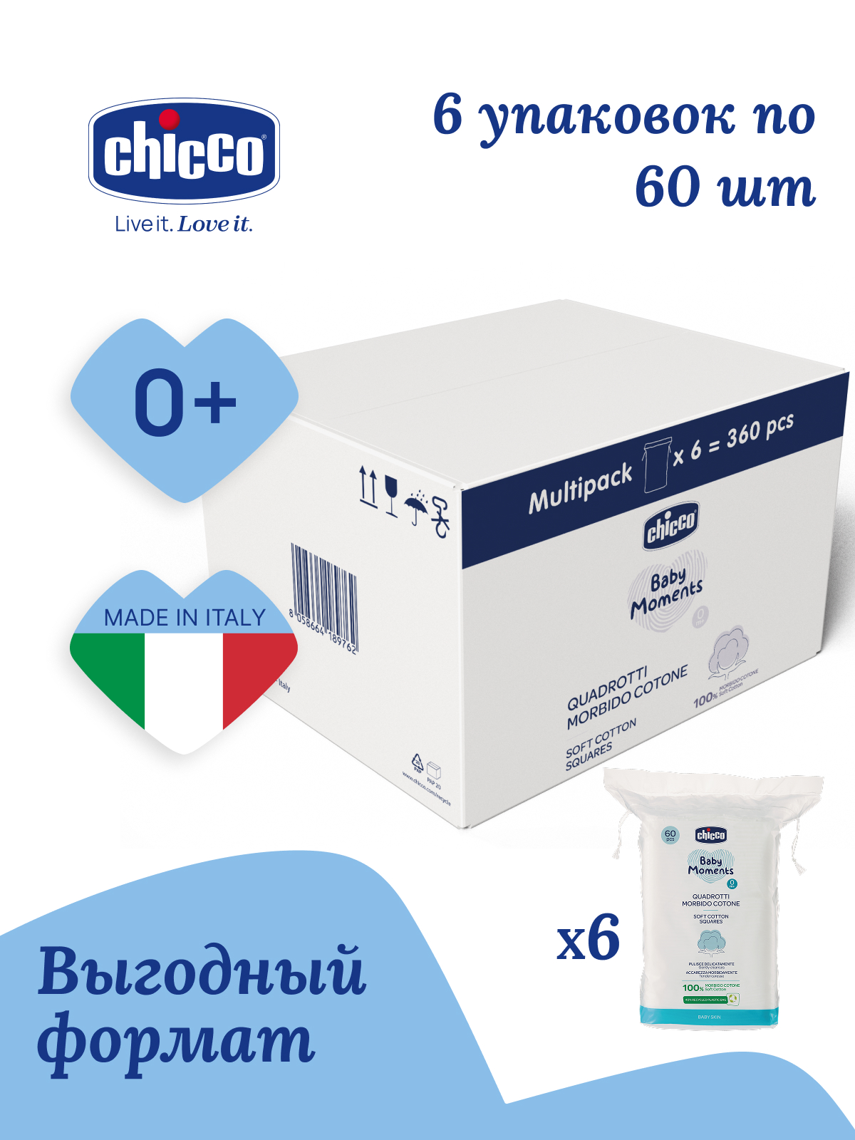 Ватные диски Chicco 1 упак. 360 шт. - фото 1
