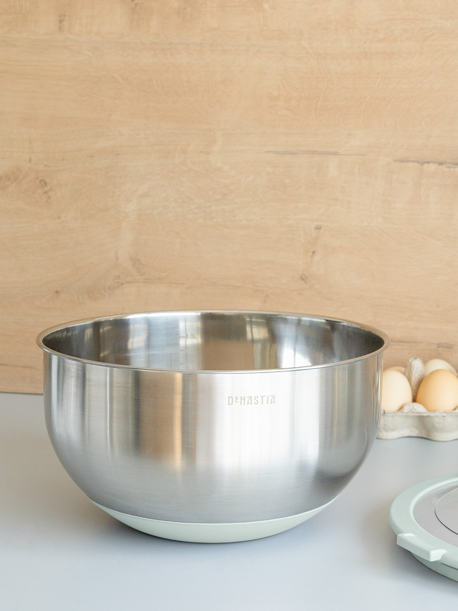 Миска DeNASTIA с прозрачной крышкой 5 л нерж.сталь ментол A000342 - фото 3
