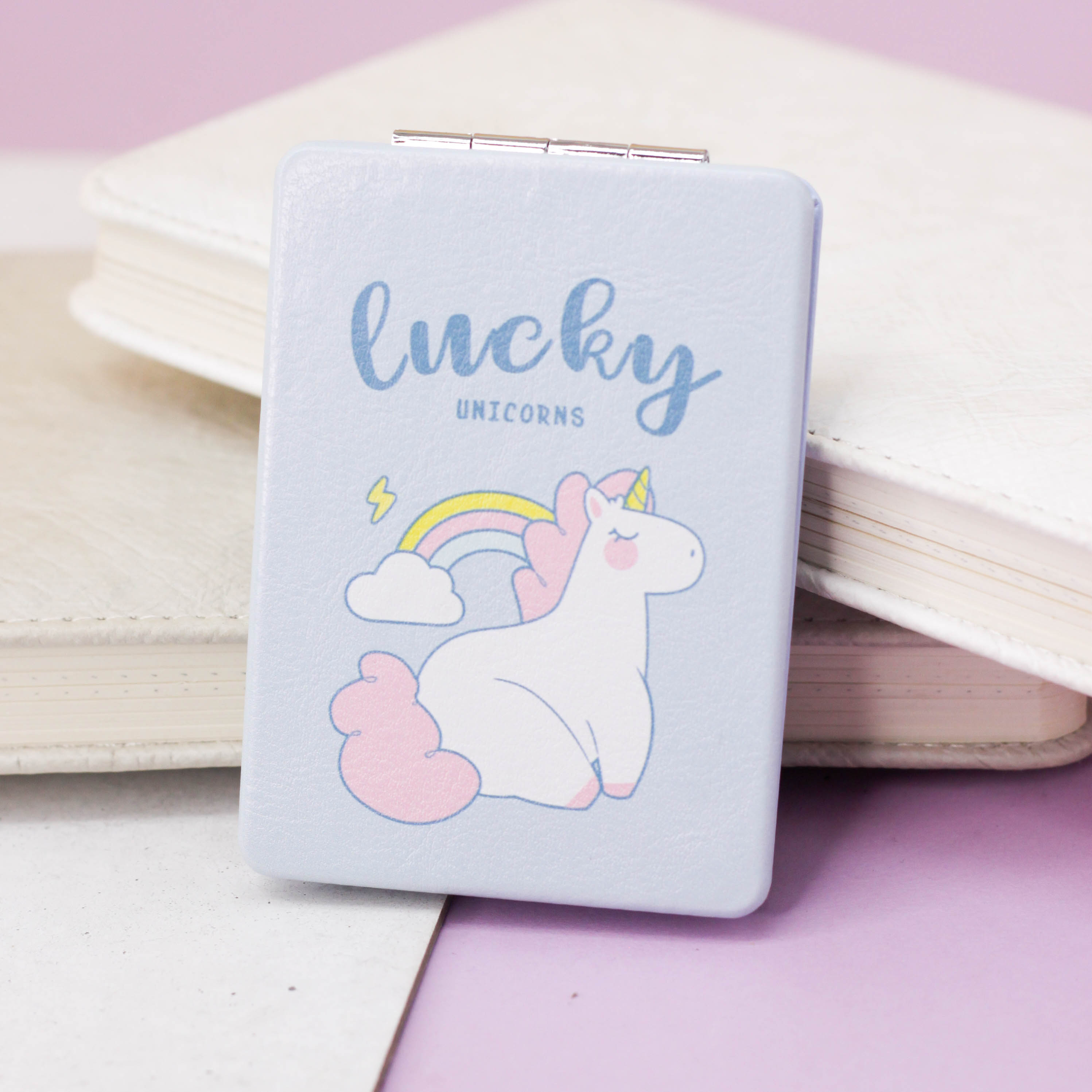 Зеркало карманное iLikeGift Unicorn lucky blue с увеличением - фото 1