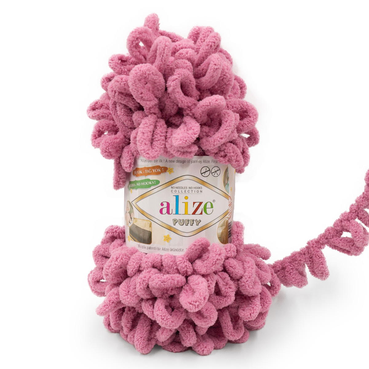 Пряжа для вязания Alize puffy 100 г 9 м микрополиэстер фантазийная плюшевая 98 сухая роза 5 мотков - фото 7