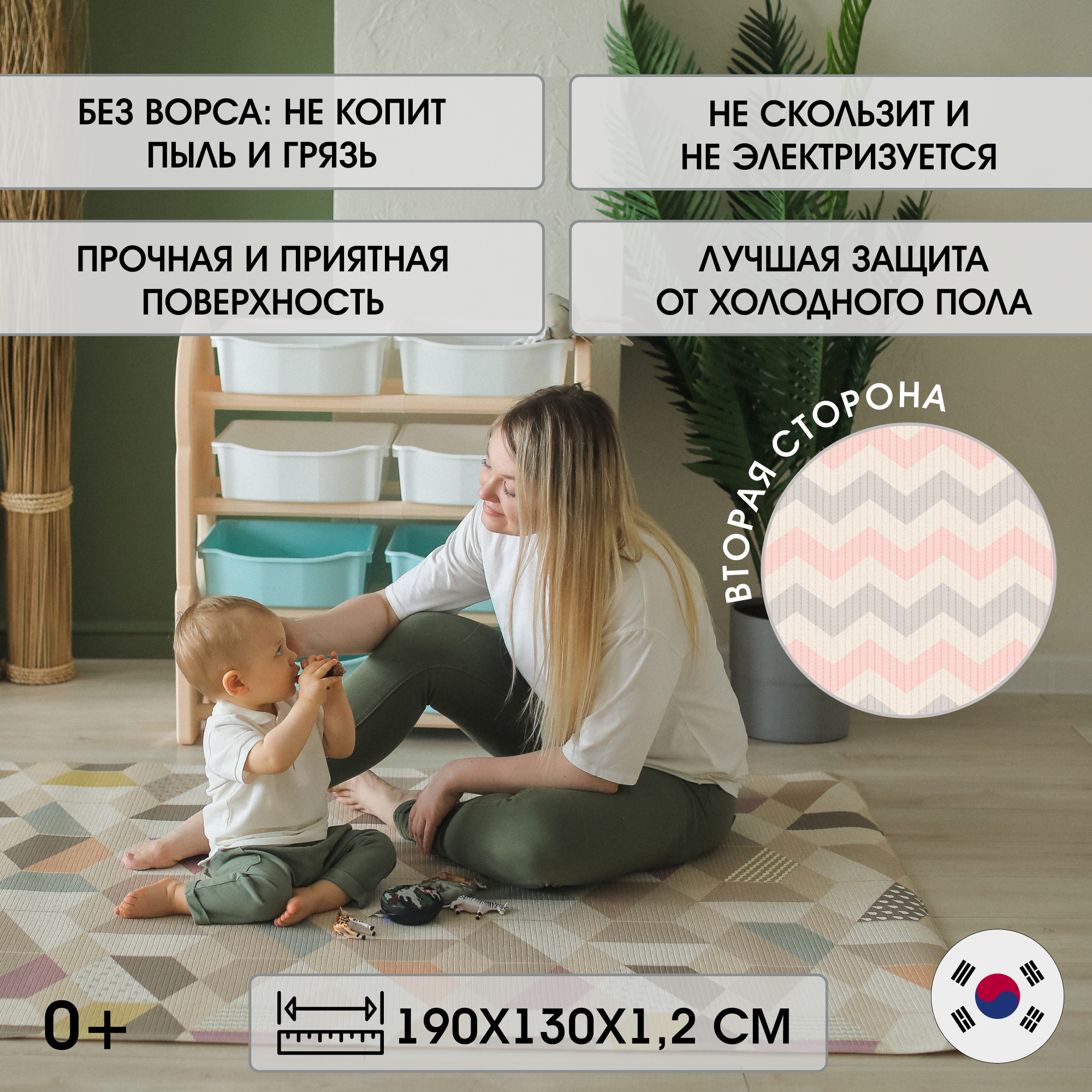Коврик двухсторонний PARKLON Pure Soft Космос и Зигзаги PS-932-HSTZ - фото 2