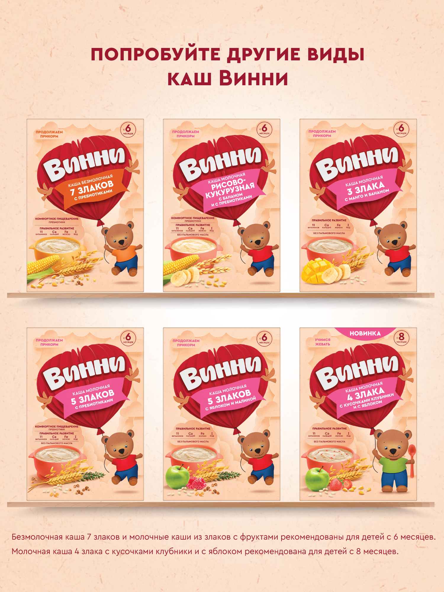 Каша Винни молочная 3 злака с фруктами 200г с 6месяцев - фото 12